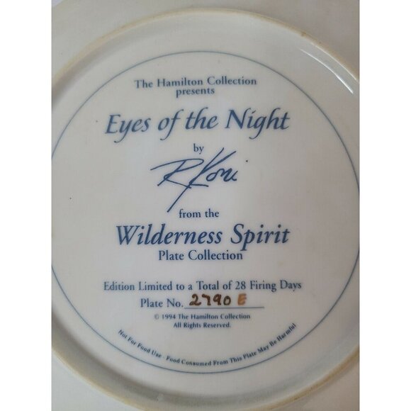 The Hamilton Collection Eyes Of The Night Wilderness Spirit Plate1994 No. 2790 E - Picture 3 of 4